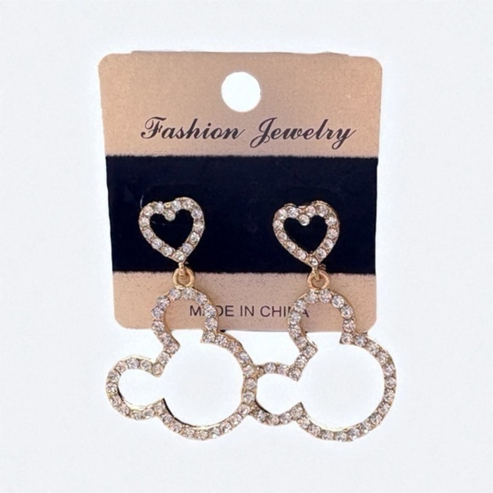 3/$25 Mickey Mouse Gold Silhouette Sparkle Dangle Earrings